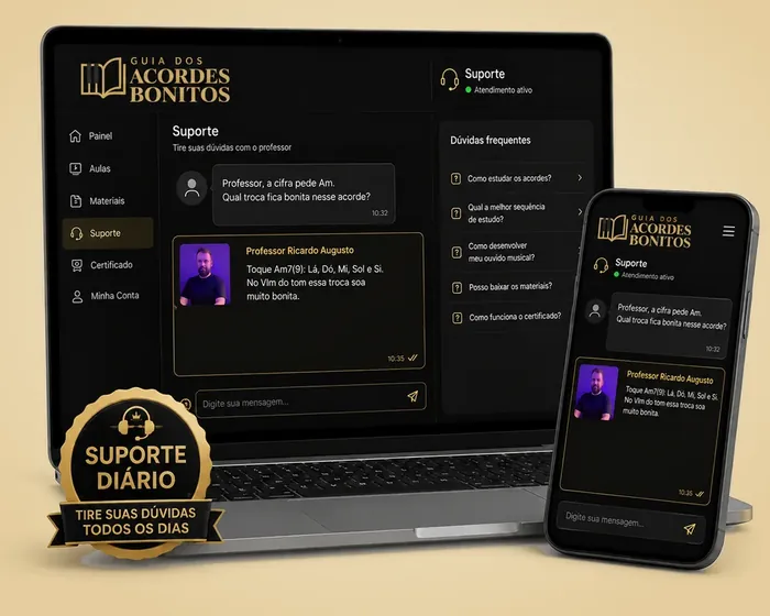 Notebook e celular mostrando a área de dúvidas com a resposta do professor